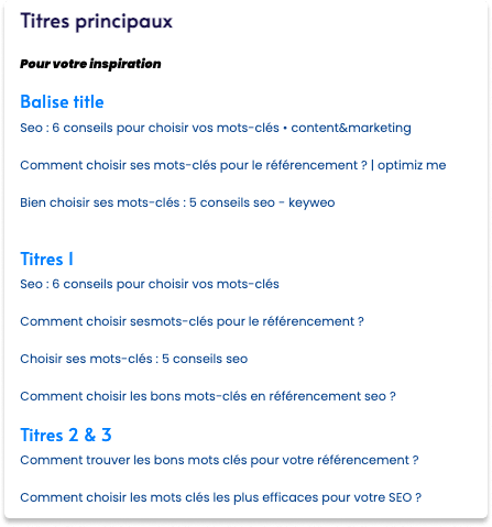 Analyse des titres des concurrents